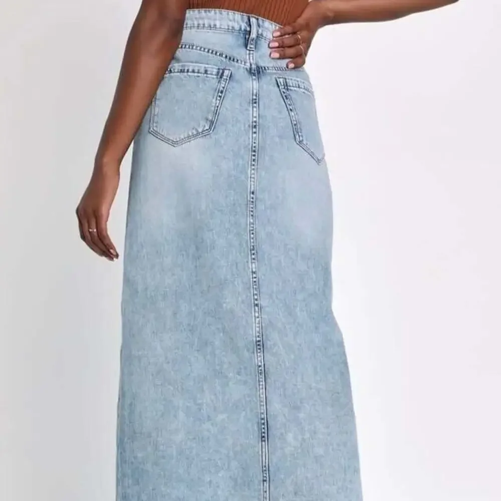 BlankNYC In My Mind Light Wash Denim High-Rise Maxi Skirt 30